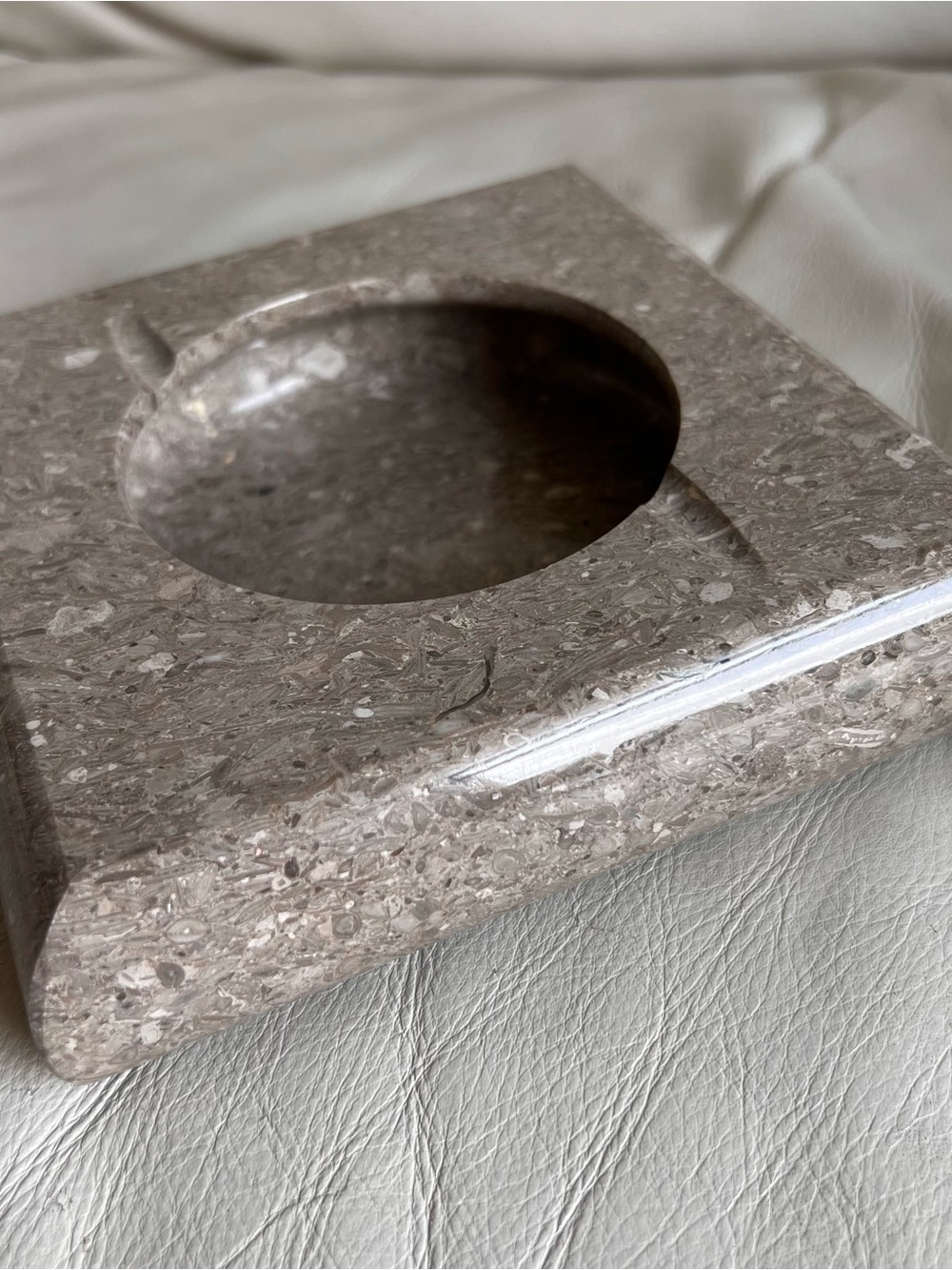 Polished Gray Marble Ashtray Trinket Dish Square Bowl